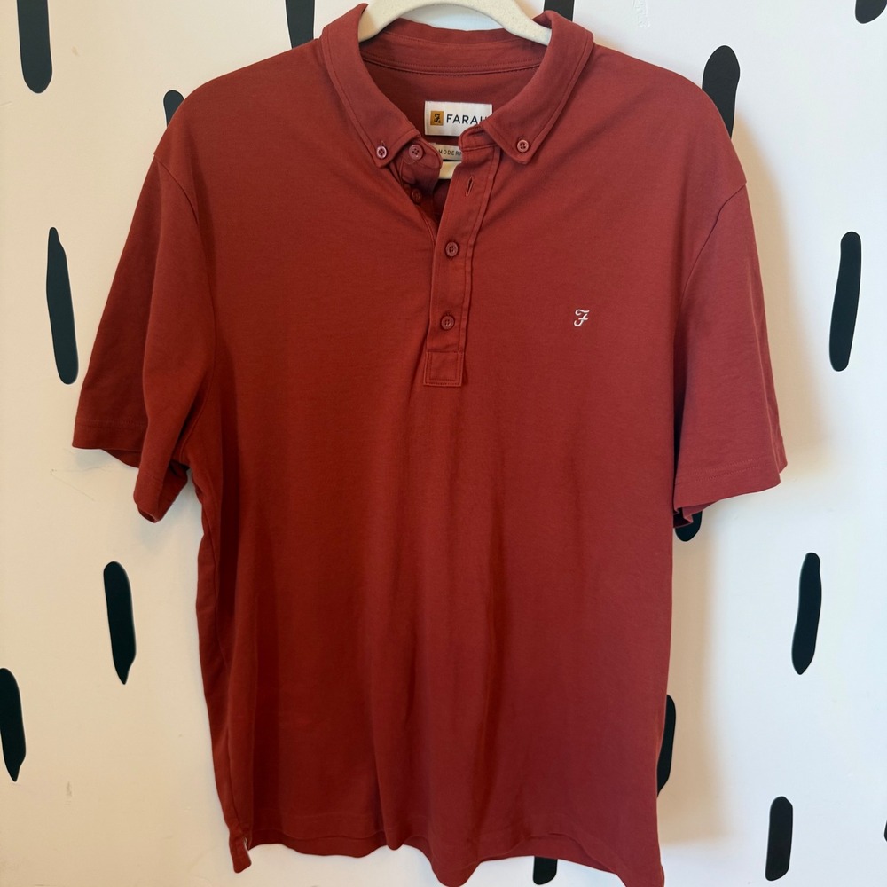 Farah‎ Brewer Modern Fit XL RUSTButton Down Collar Rust Colored Polo Shirt Men s
